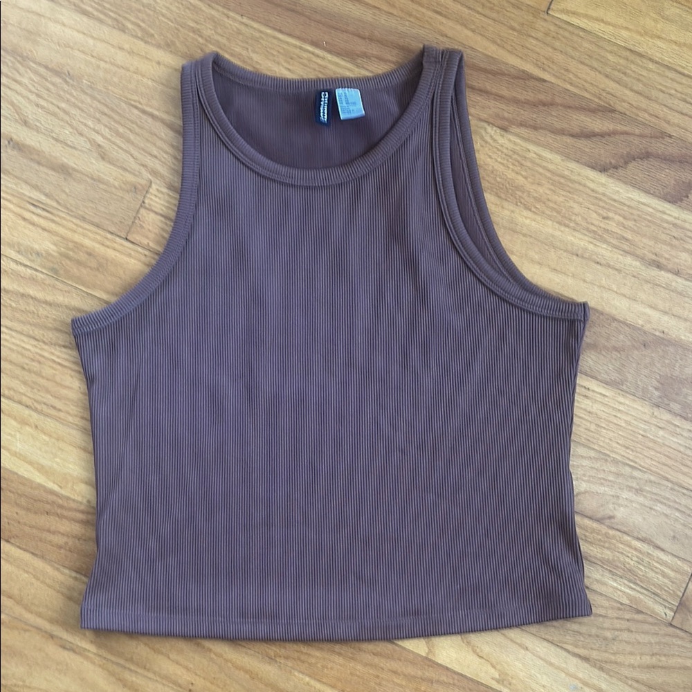 H&M Brown Fitted Crop Tank Top